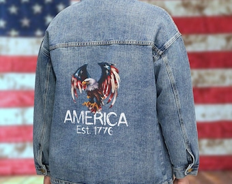 Patriotic American Eagle-denimjack voor dames: Celebrating United States Est 1776