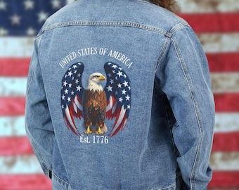 Patriotic American Eagle-denimjack voor heren, Celebrating United States Est. 1776