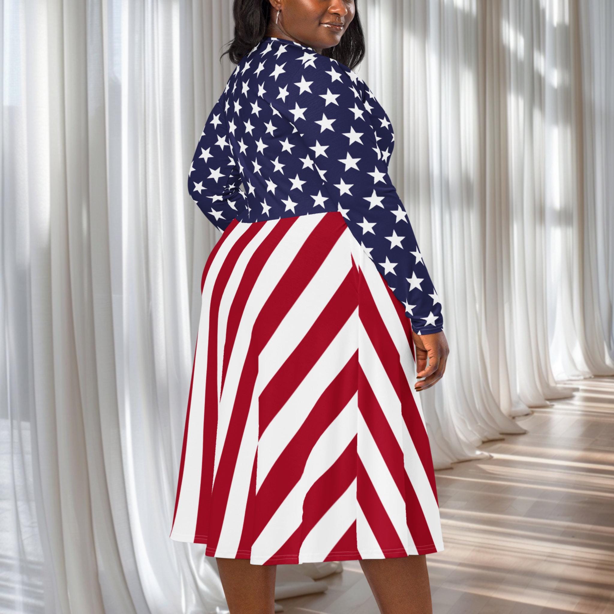 American Flag Women's Midi Dress: Patriotic 4th of July Outfit American Flag Women's Midi Dress: Patriotic 4th of July Outfit