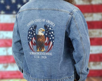 Patriotic American Eagle-denimjack voor heren, Celebrating United States Semiquincentennial