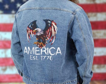 Patriotic American Eagle-denimjack voor heren: Celebrating United States Est 1776
