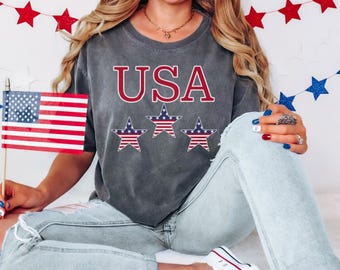 Comfort Colors® USA Flag T-shirt: American Flag Stars and Stripes, 4th of July Shirt