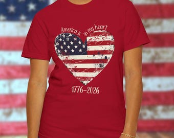 Patriotic American Flag Heart Comfort Colors® T-shirt: America 250 Years Semiquincentennial