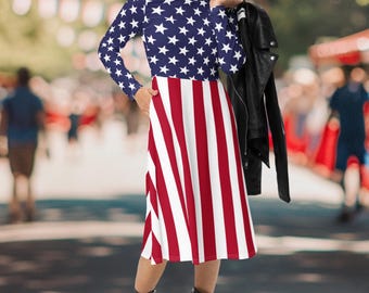 American Flag Women's Midi Dress: Patriotic 4th of July Outfit