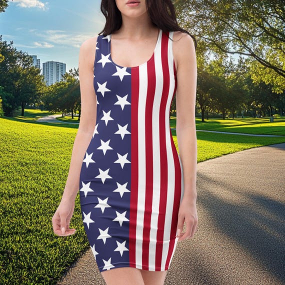 american flag bodycon dress Sleeveless Bodycon Dress with Belt main image 1
