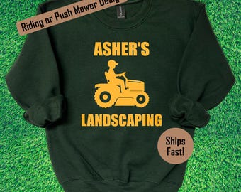 Kids Personalized Landscaping Sweatshirt: Custom Youth or Toddler Lawn Mower Shirt