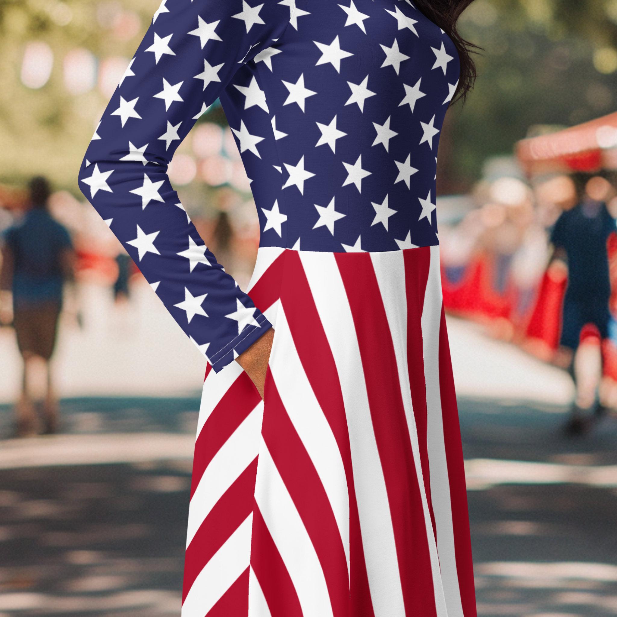 knee length dresses for ladies Patriotic American Eagle Print Jersey Midi Cami Dress