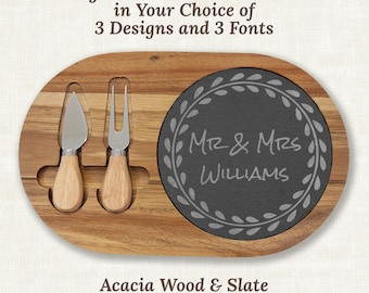 Personalized Engraved Charcuterie Board: Custom Acacia Wood and Slate Gift