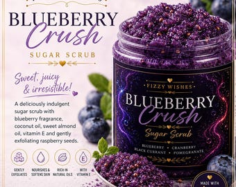 Blueberry Crush Sugar Scrub – Handmade Luxury Body Scrub with Raspberry Seeds | Oil Base