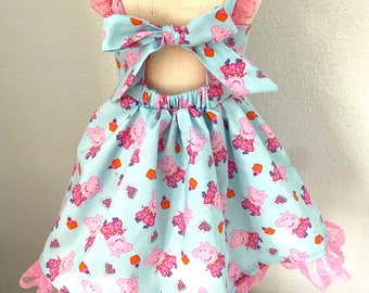 Robe Peppa Pig d'anniversaire personnalisée pour tout-petit, robe de dessin animé, robe personnalisée pour tout-petit, costume, anniversaire, soirée à thème