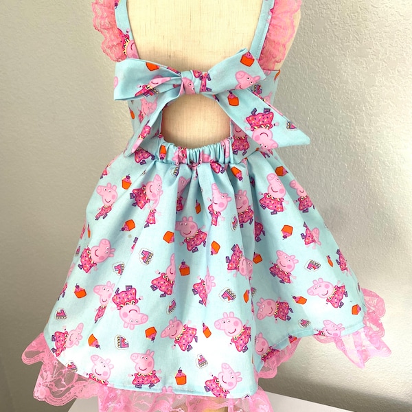 Robe Peppa Pig d'anniversaire personnalisée pour tout-petit, robe de dessin animé, robe personnalisée pour tout-petit, costume, anniversaire, soirée à thème