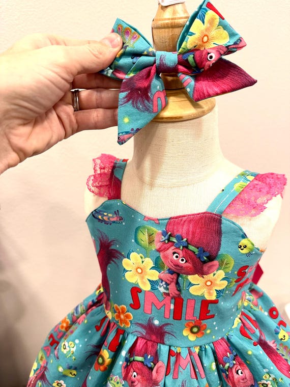 Robe coquelicot trolls pour tout-petit, robe de fille, histoire de