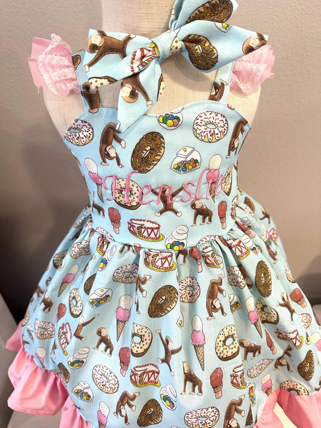 Handmade Curious George Toddler Dress, Birthday Party Theme Dress, Option for Embroidered Name, Customized