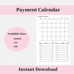 Budget Calendar Bill Payment Calendar  Monthly Bill Payment Checklist