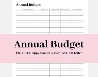Annual Budget Planner, Yearly Expense Tracker (Digital Download)