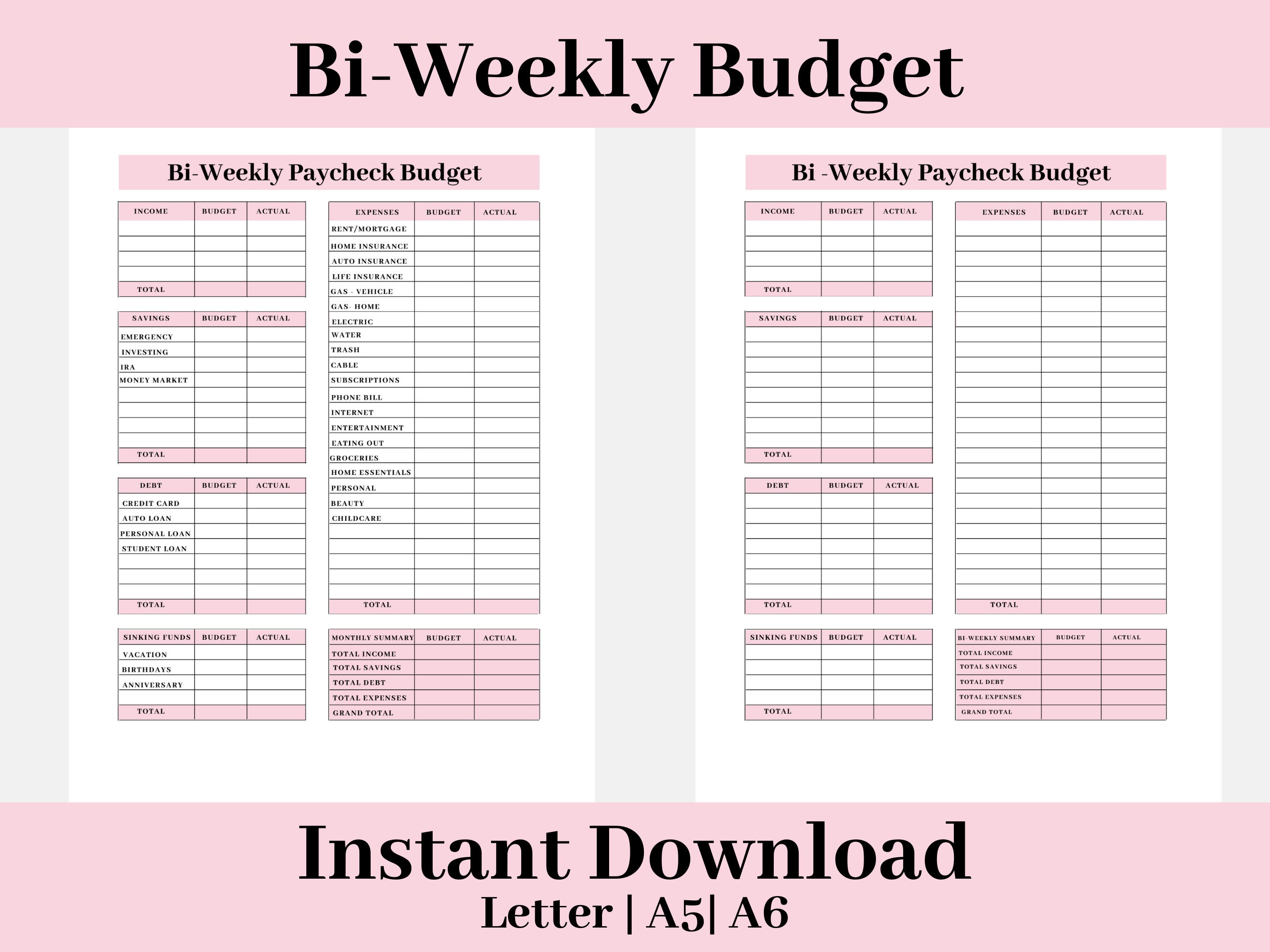 Pink 12 Month Budget Planner, Budget Planner,budget Tracker,biweekly Budget, budget by Paycheck,paycheck Budget,budget Book,budget Binder, 