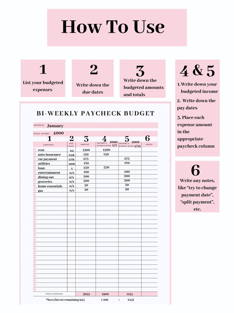 Biweekly Paycheck Planner biweekly Paycheck Budget Etsy Canada
