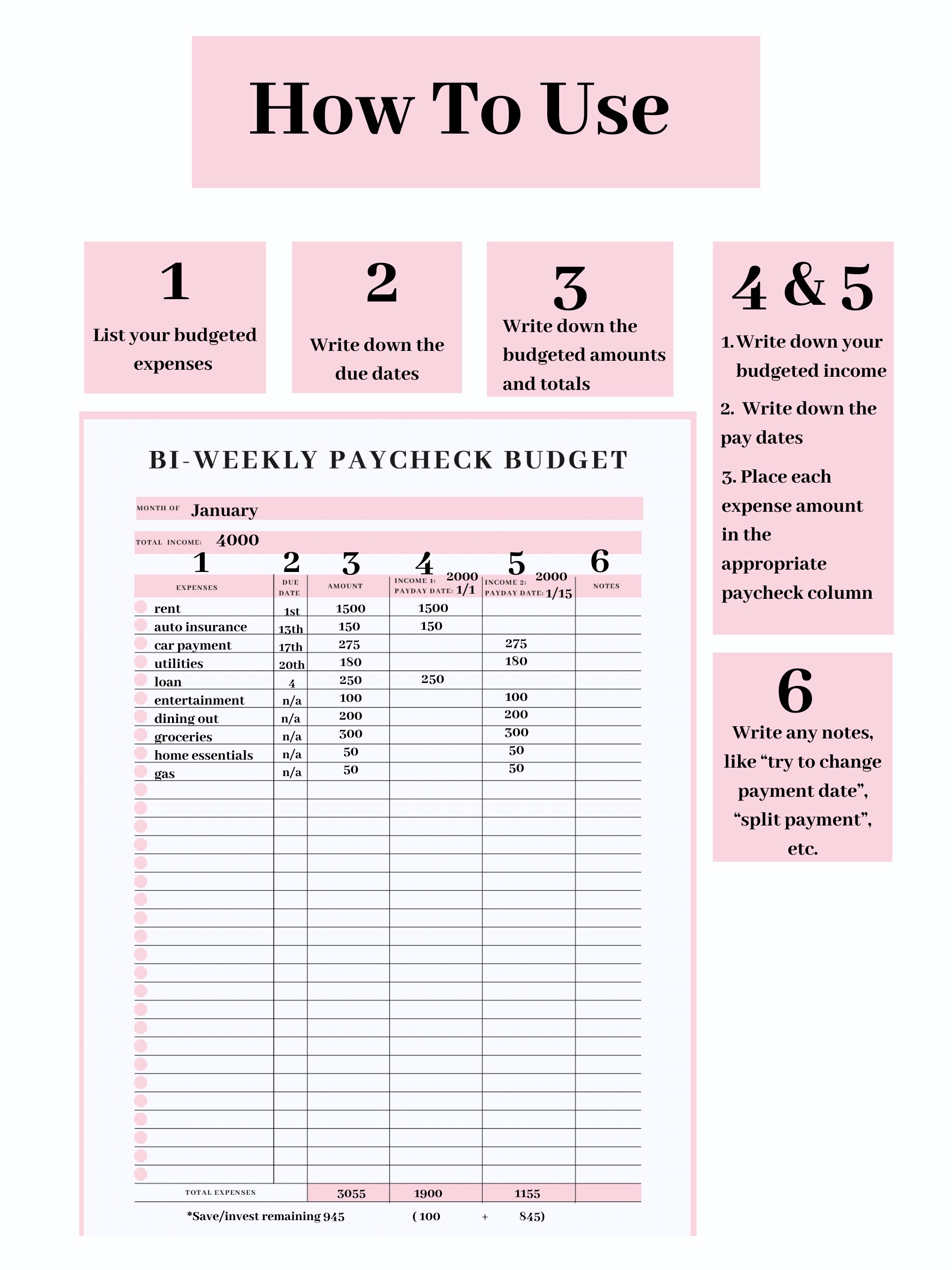 Biweekly Paycheck Planner biweekly Paycheck Budget Etsy Canada