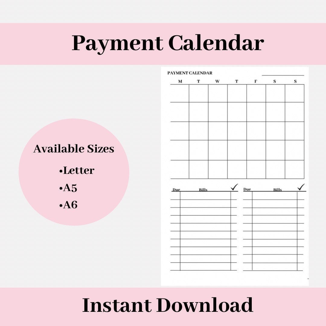 Budget Calendar Bill Payment Calendar Monthly Bill Payment Checklist - Etsy