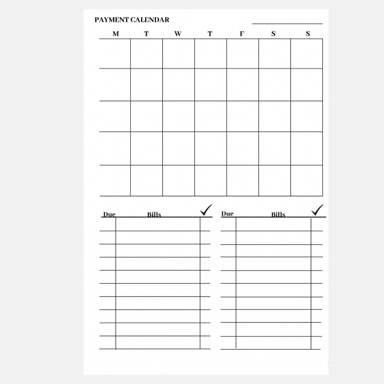 Budget Calendar Bill Payment Calendar Monthly Bill Payment Etsy