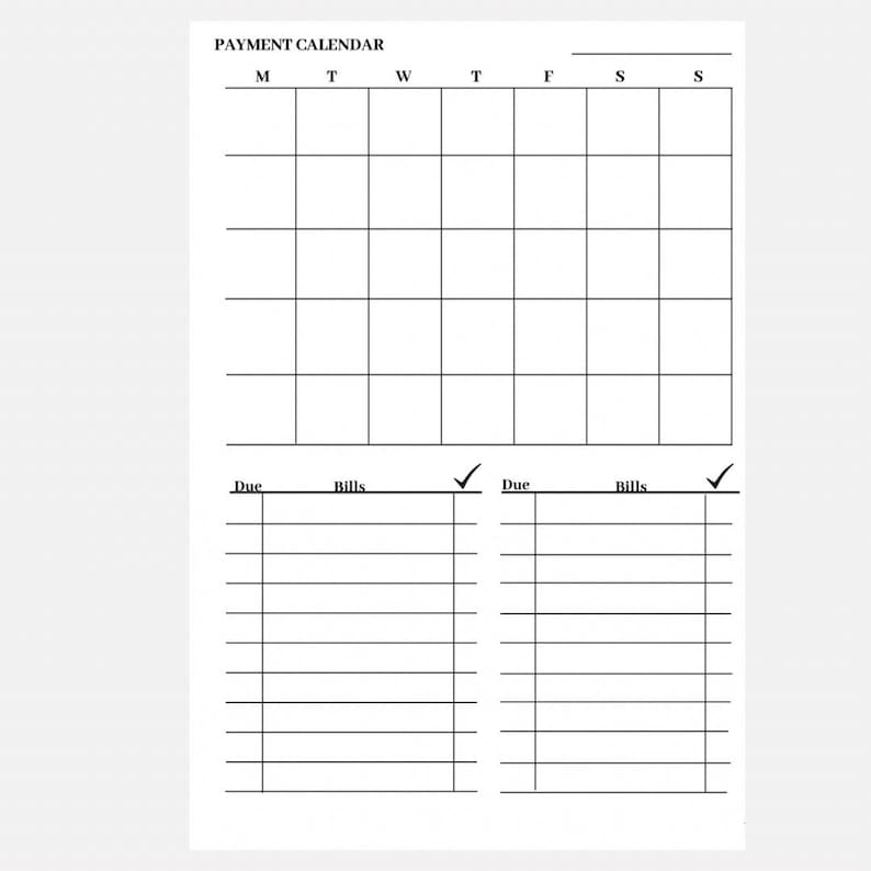 Budget Calendar Bill Payment Calendar Monthly Bill Payment Checklist - Etsy