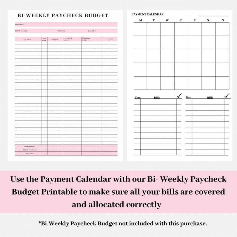 Budget Calendar Bill Payment Calendar Monthly Bill Payment Checklist - Etsy