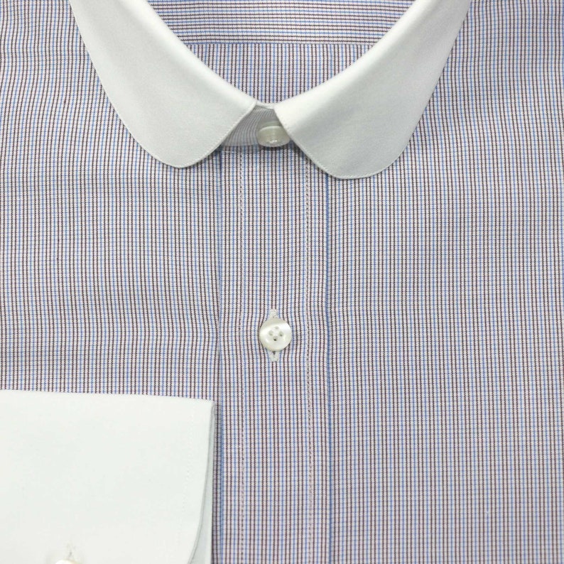 White & Blue Pin Checks Shirt Penny Collar Shirt Round - Etsy