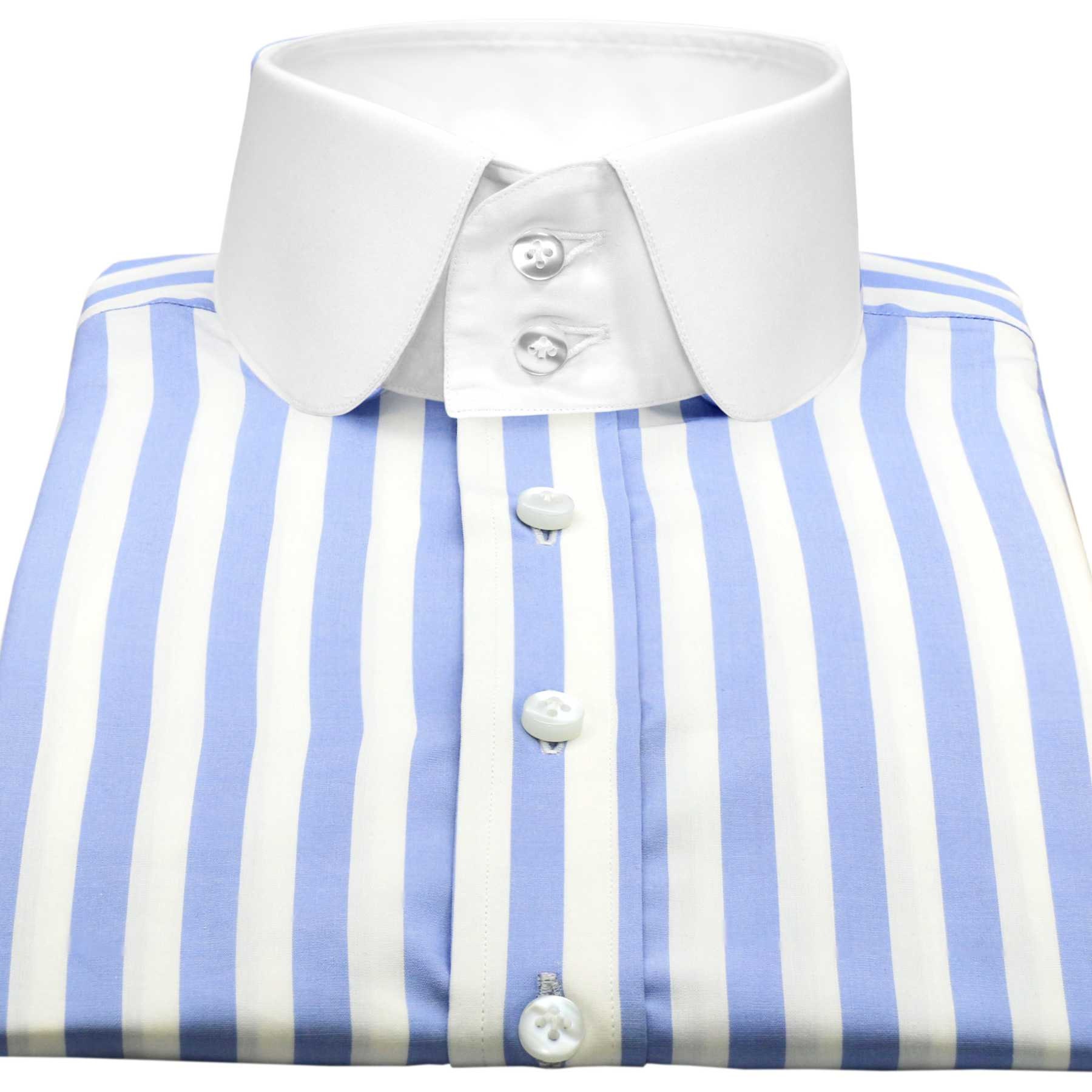 Awning Blue Stripes Men's Dress Shirt High Penny Collar - Etsy