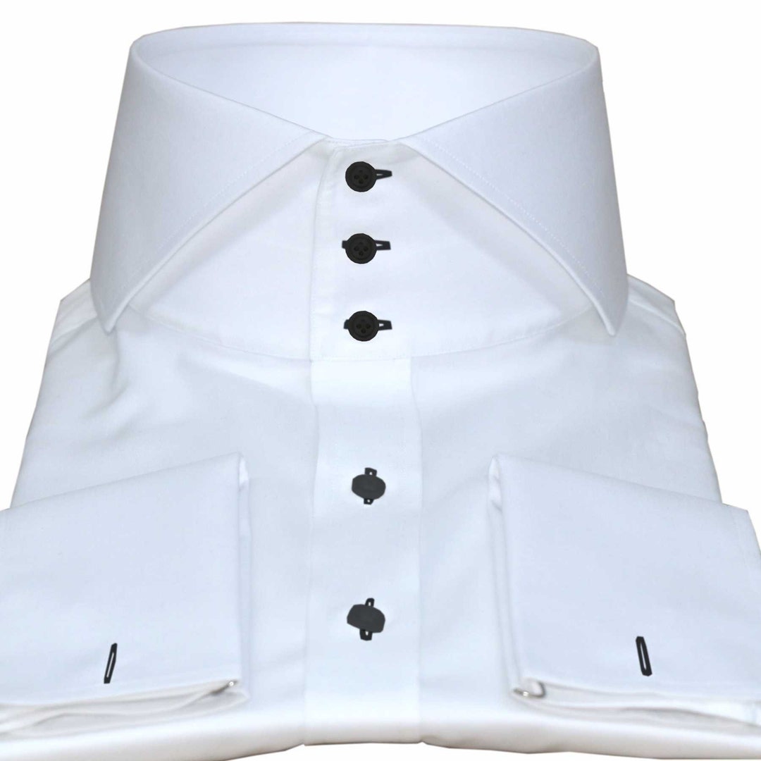 Plain White Shirt Black Buttons High Italian Collar Shirt Etsy