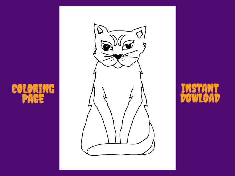 Cat Coloring Page Printable Size A4 and A3 Grumpy Spooky - Etsy