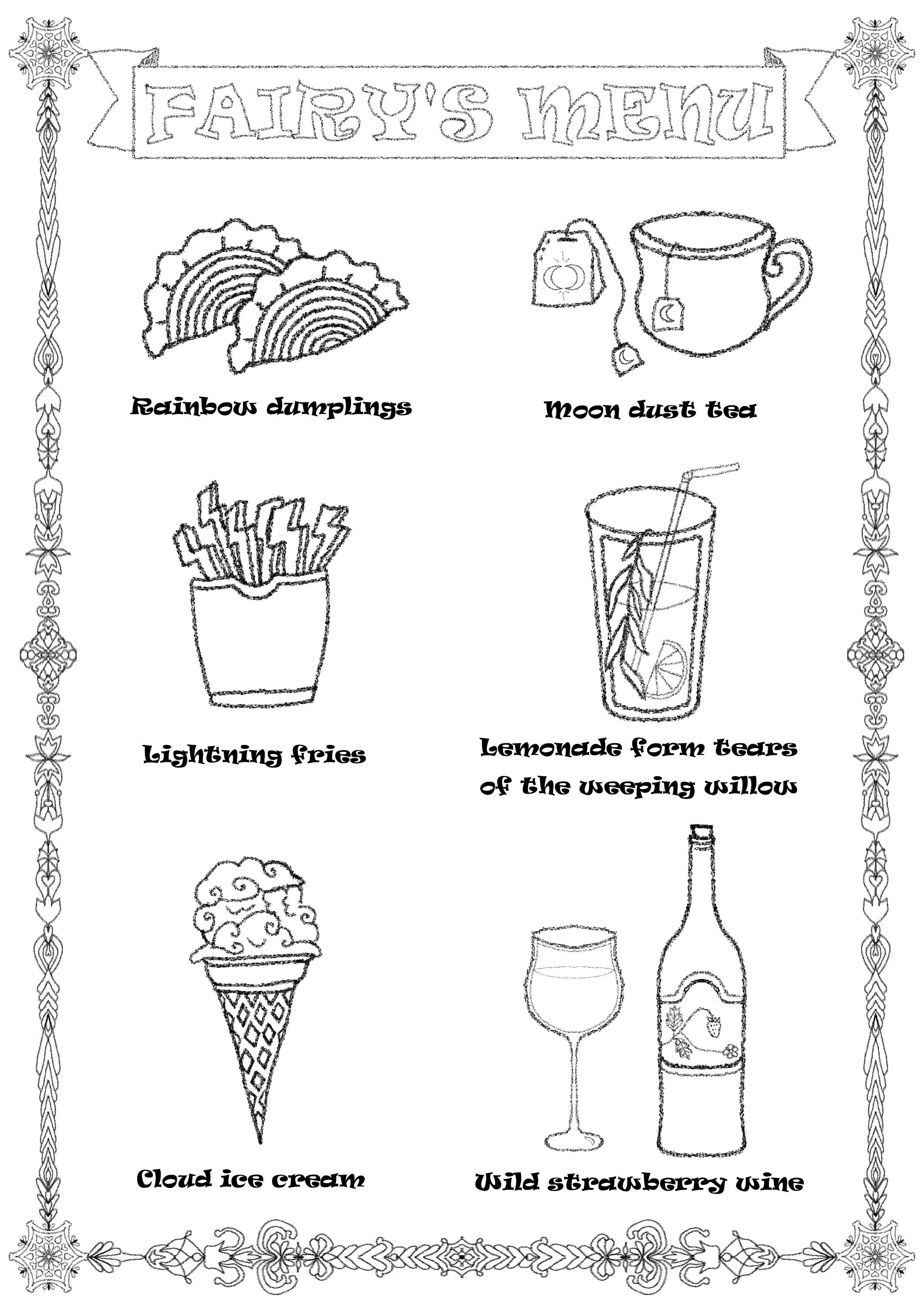 Fairycore Coloring Pages Instant Download Printable A4 Size Fairy Elf and Fair's Menu, Set of 2 ...