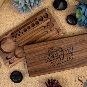 Customizable Handcrafted Wooden Rolling Tray, Two-Piece Travel Friendly Design With Magnetic Closure