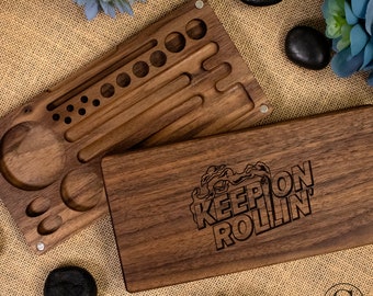 Customizable Handcrafted Wooden Rolling Tray, Two-Piece Travel Friendly Design With Magnetic Closure