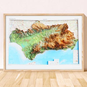 Mappa topografica dell'Andalusia / Stampa artistica giclée / Poster artistico / Stampa spagnola / Siviglia, Malaga, Granada, Almeria, Cordova