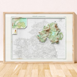 Northern Ireland Topographic Map / Giclée Fine Art Print / Belfast, Derry, Lisburn, Mourne Mountains, Enniskillen, Strangford Lough