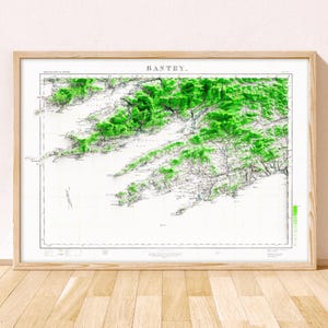 Mapa topográfico de Bantry / Impresión artística Giclée / Mapa de Cork, El Anillo de Beara, Cabo Mizen, Castillo de Blarney, Schull, Skibbereen, Glengarriff