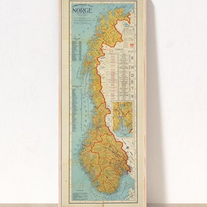 Vintage map of Norway / Old Norway Print, Large Norway Wall Map, Norway Wall Art, Kristiania Fjord, Norwegian Gifts