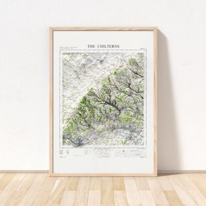 Chiltern Hills Topografische Karte / Giclée Druck / 2D Reliefkarte Vintage, High Wycombe & Henley, Haddington Hill, Wendover