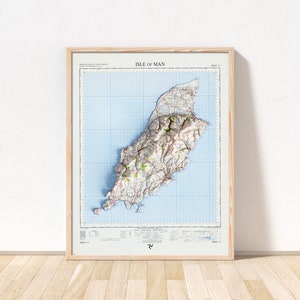 Isle of Man Vintage Map Shaded Relief 2D Print / Poster Wall Art Decor /  Topographic Map / Douglas, Ramsey, Castletown, Snaefell