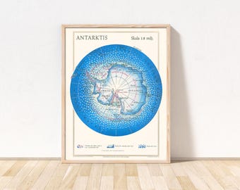 Vintage Map of Antartica, 1957 / Antartica Art Print / Antique Antarctica Map / Old Arctic Map Poster / Sir Ernest Shackleton Expedition Map