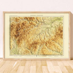 Mapa topográfico de la región fronteriza / Impresión artística Giclée / Mapa de las fronteras escocesas: Jedburgh, Hawick, Selkirk, Galashiels, Peebles, Kelso