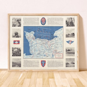 Old Map of D Day Landings in Normandy, 1944 / Map of Normandy, Vintage World War map, WW2 map, Normandy Landings, Antique WW2 map