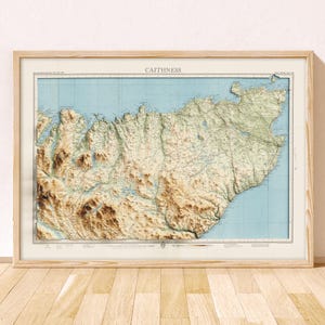 Mapa topográfico de Caithness / Impresión artística Giclée / John o' Groats, Thurso, Wick, Bettyhill, Durness, Helmsdale, Dunnet, Smoo, Dunbeat