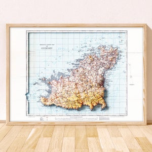Guernsey Topographic Map / Giclée Fine Art Print / Guernsey Print / Guernsey Travel Print / The Channel Islands, Saint Peter Port, Lihou