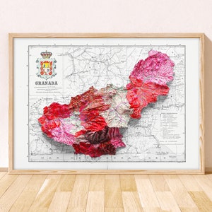 Granada Topographic Map /  Giclée Fine Art Print  / Granada Vintage Poster, Mulhacén Print, Mulhacén Poster, Granada gifts, Almuñécar Map