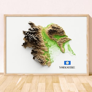 Yorkshire Topographische Karte / Giclée Kunstdruck / York, Bradford, Leeds, Halifax, Wakefield, Bridlington, Doncaster, Barnsley, Harrogate