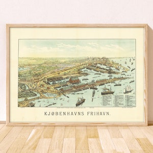 Vintage Travel Print of Copenhagen / Vintage Art / Retro Art / Poster of Copenhagen / Antique Danish Art / Old Print / Vintage Denmark
