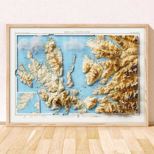 Isle of Skye Topographic Map / Giclée Fine Art Print / Fairy Pools Skye, Old Man of Storr, Dunvegan Castle,  The Cuillin Map,  the Quiraing