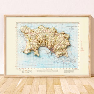 Mapa topográfico de Jersey / Impresión artística Giclée / Impresión de Jersey / Arte de Jersey / Impresión de viajes de Jersey / Islas del Canal / St Helier