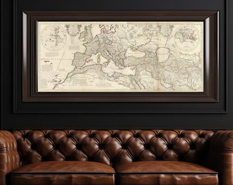 ENORME kaart van het Romeinse rijk / historische kaart van Europa, gedetailleerde politieke geografie, Fine Art oude kaart afdrukken, geografische oude illustratie, vintage